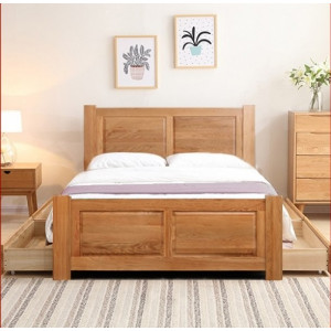 Giường Panel 1m6 + 4 Hộc Tủ : Giường Ngủ Gỗ Sồi 